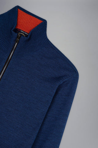 Paul & Shark - Cardigan zip de laine avec bordures de cuir - LE CAPITAINE D'A BORD