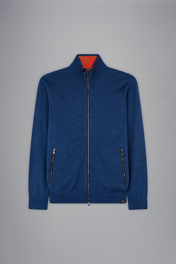 Paul & Shark - Cardigan zip de laine avec bordures de cuir - LE CAPITAINE D'A BORD