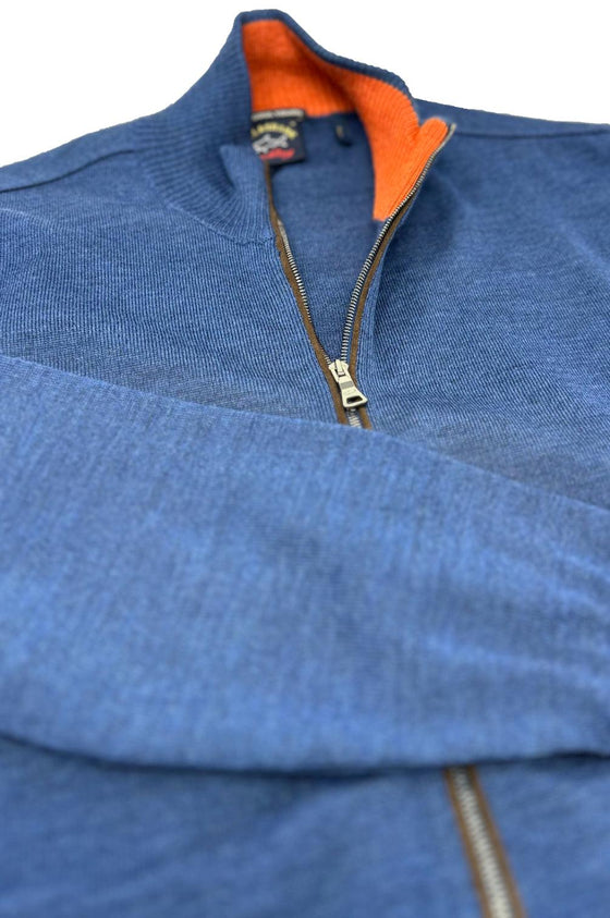 Paul & Shark - Cardigan zip de laine avec bordures de cuir - LE CAPITAINE D'A BORD