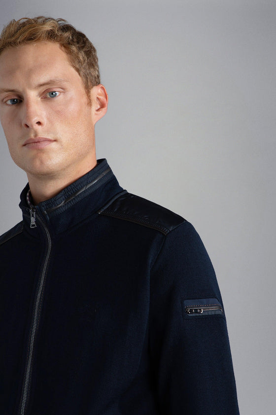 Paul & Shark - Cardigan zip de laine avec nylon aux épaules - LE CAPITAINE D'A BORD