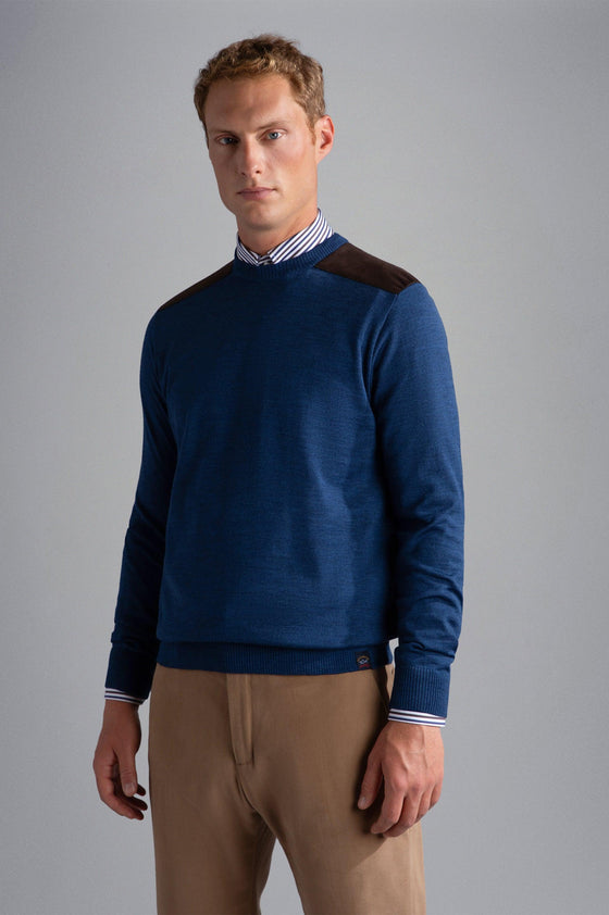 Paul & Shark - Chandail col rond de laine avec appliqués Alcantara® - LE CAPITAINE D'A BORD