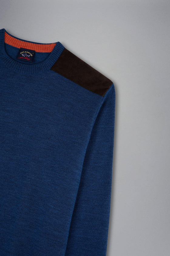 Paul & Shark - Chandail col rond de laine avec appliqués Alcantara® - LE CAPITAINE D'A BORD