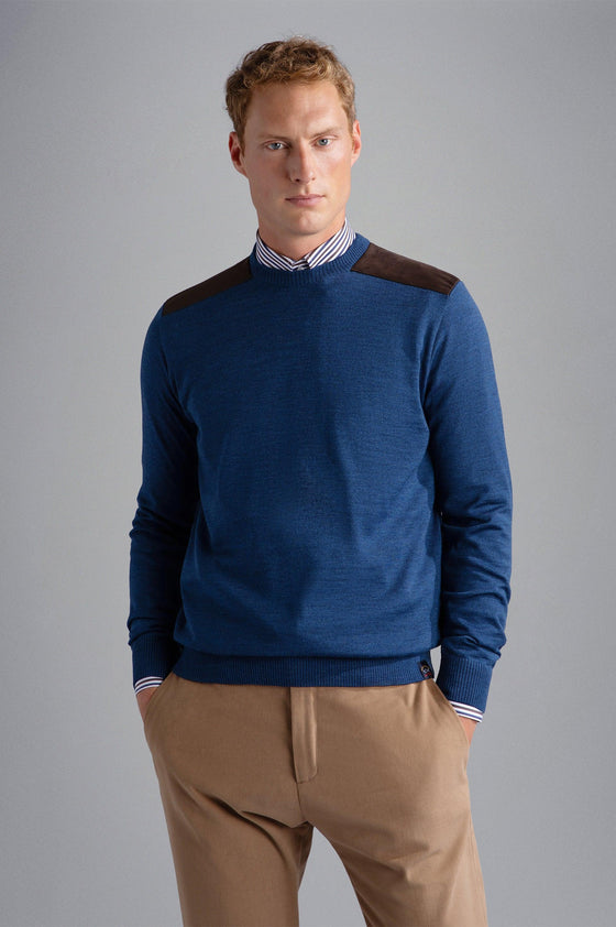 Paul & Shark - Chandail col rond de laine avec appliqués Alcantara® - LE CAPITAINE D'A BORD