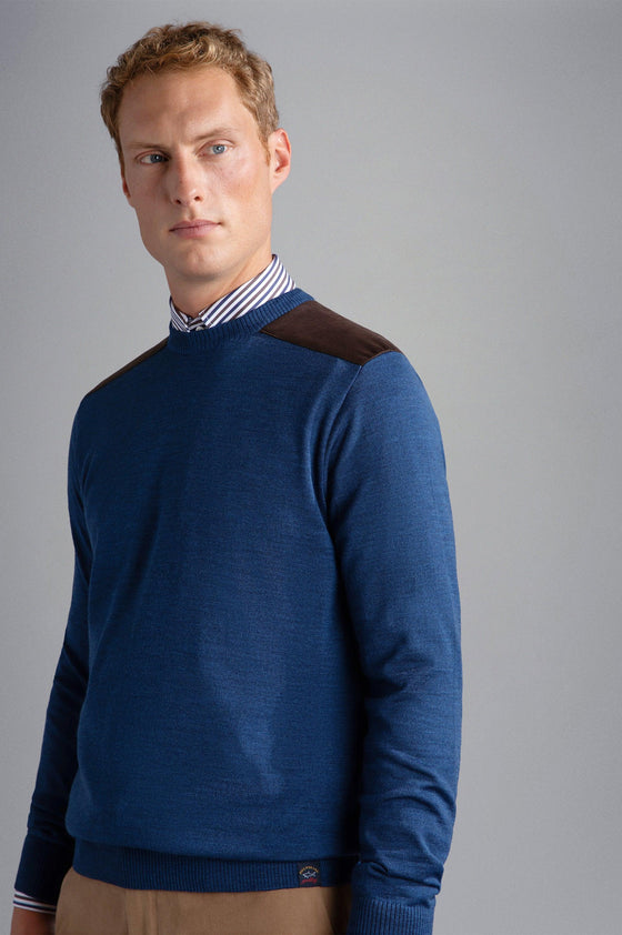 Paul & Shark - Chandail col rond de laine avec appliqués Alcantara® - LE CAPITAINE D'A BORD