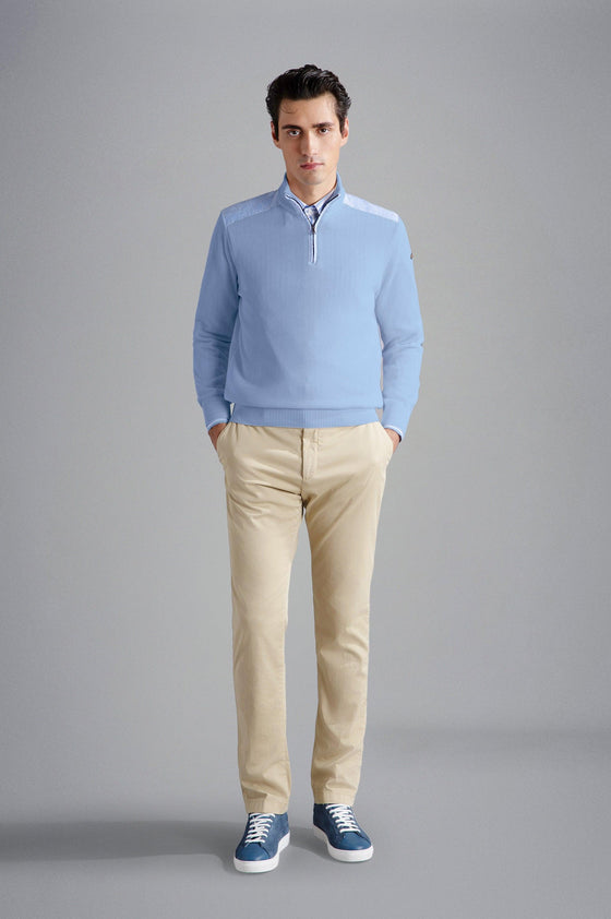 Paul & Shark - Chandail col zip de coton Fresco avec appliqués de lin - LE CAPITAINE D'A BORD