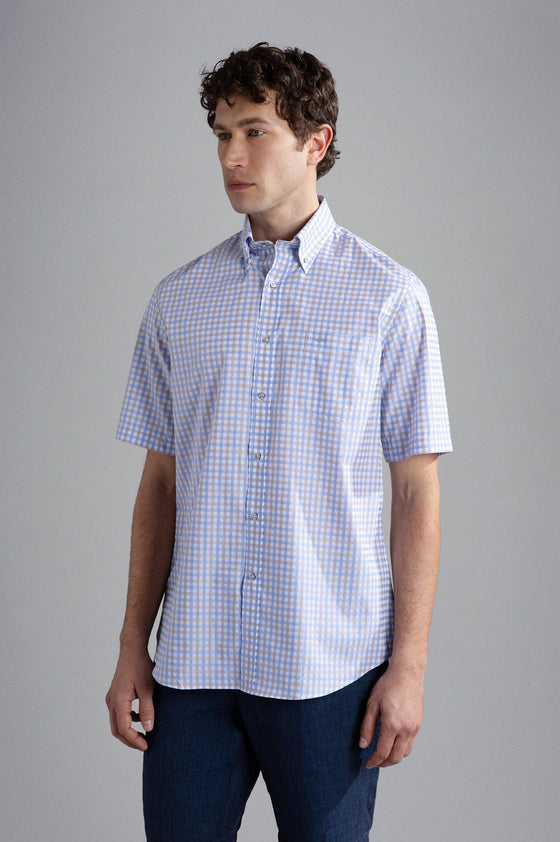 Paul & Shark - Chemise manches courtes à carreaux de coton Silver Collection - LE CAPITAINE D'A BORD