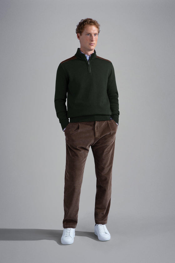 Paul & Shark - Col zip de laine avec appliqués de velours cordé - LE CAPITAINE D'A BORD