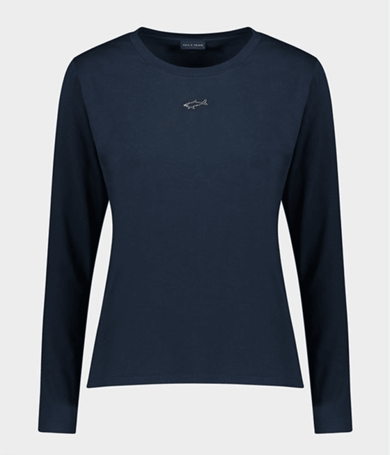 Paul & Shark Ladies - T-shirt manches longues de coton avec requin Swarovski pour femme - LE CAPITAINE D'A BORD