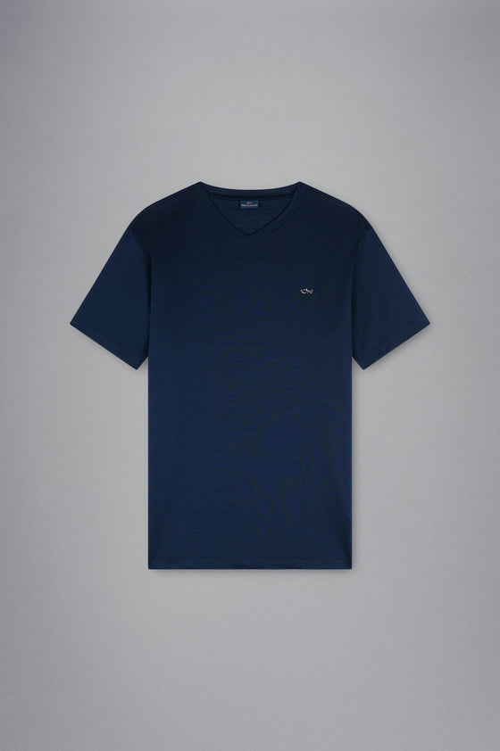 Paul & Shark - T-shirt col V manches courtes de coton avec requin métallique - LE CAPITAINE D'A BORD