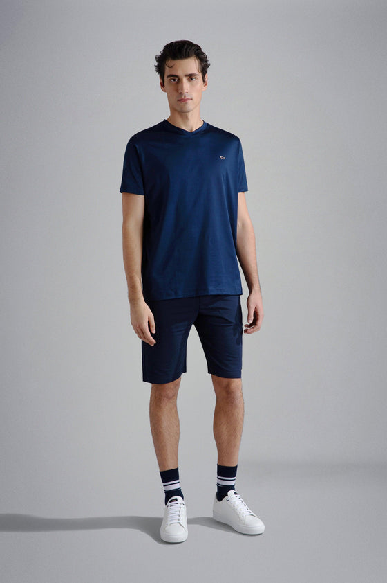 Paul & Shark - T-shirt col V manches courtes de coton avec requin métallique - LE CAPITAINE D'A BORD