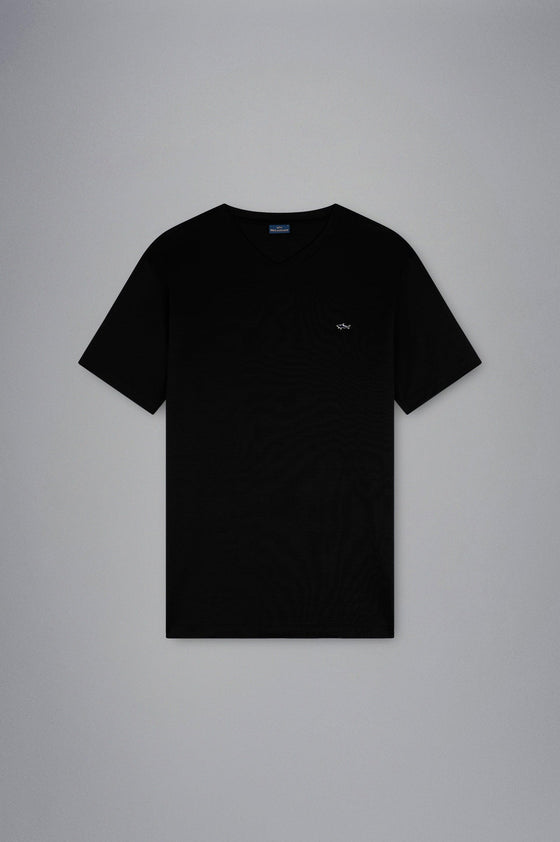 Paul & Shark - T-shirt col V manches courtes de coton avec requin métallique - LE CAPITAINE D'A BORD