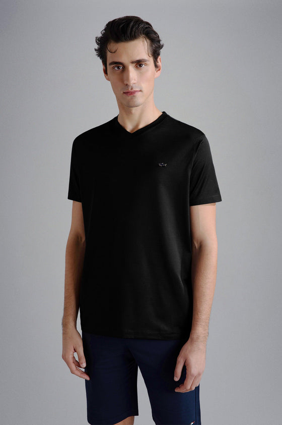 Paul & Shark - T-shirt col V manches courtes de coton avec requin métallique - LE CAPITAINE D'A BORD