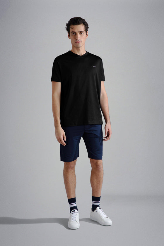 Paul & Shark - T-shirt col V manches courtes de coton avec requin métallique - LE CAPITAINE D'A BORD