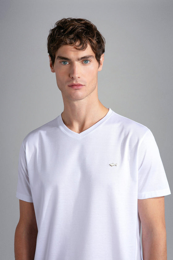 Paul & Shark - T-shirt col V manches courtes de coton avec requin métallique - LE CAPITAINE D'A BORD