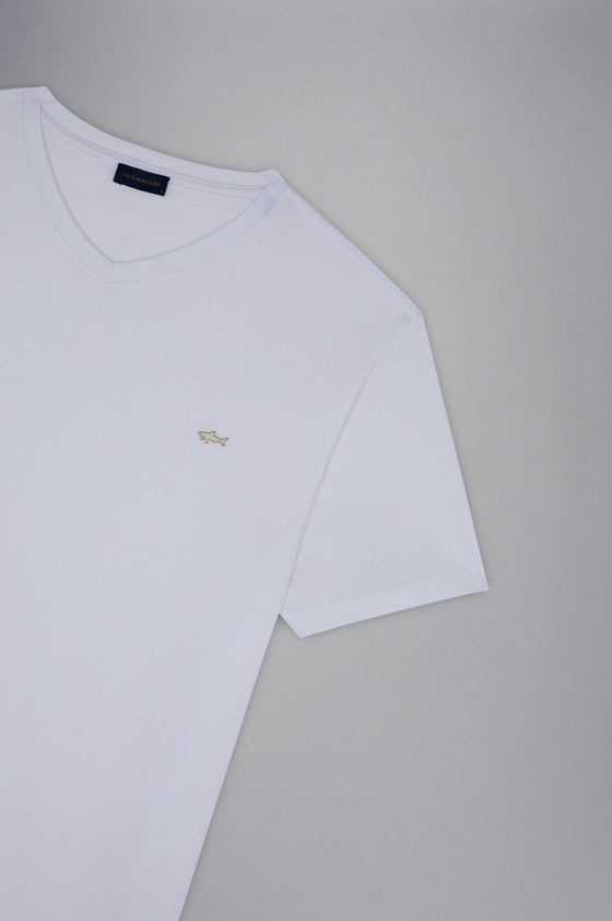 Paul & Shark - T-shirt col V manches courtes de coton avec requin métallique - LE CAPITAINE D'A BORD