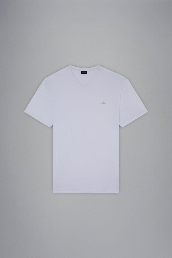 Paul & Shark - T-shirt col V manches courtes de coton avec requin métallique - LE CAPITAINE D'A BORD