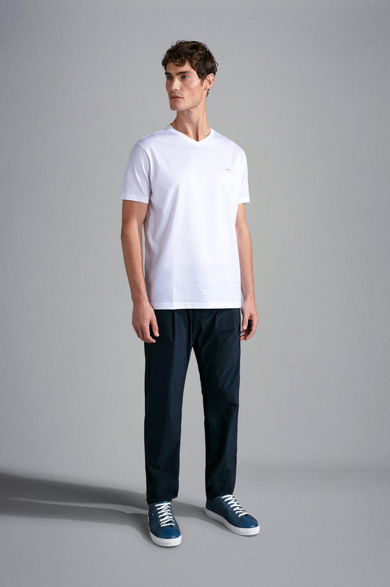 Paul & Shark - T-shirt col V manches courtes de coton avec requin métallique - LE CAPITAINE D'A BORD