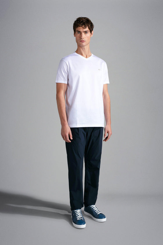 Paul & Shark - T-shirt col V manches courtes de coton avec requin métallique - LE CAPITAINE D'A BORD