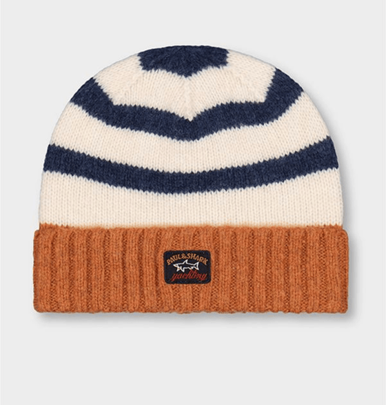 Paul & Shark - Tuque de laine rayée avec badge Fisherman - LE CAPITAINE D'A BORD