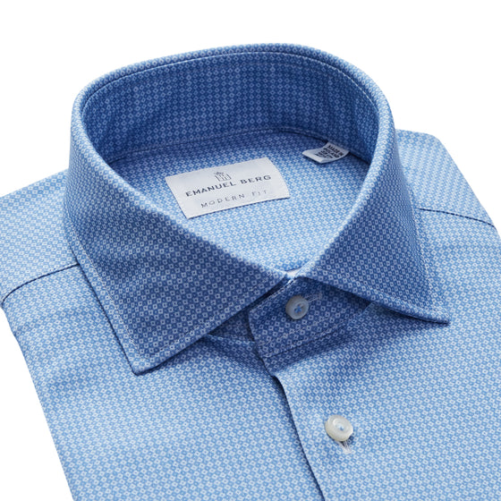 Emanuel Berg - Byron - Chemise manches longues à motifs Albini 4Flex - Modern Fit - Bleu