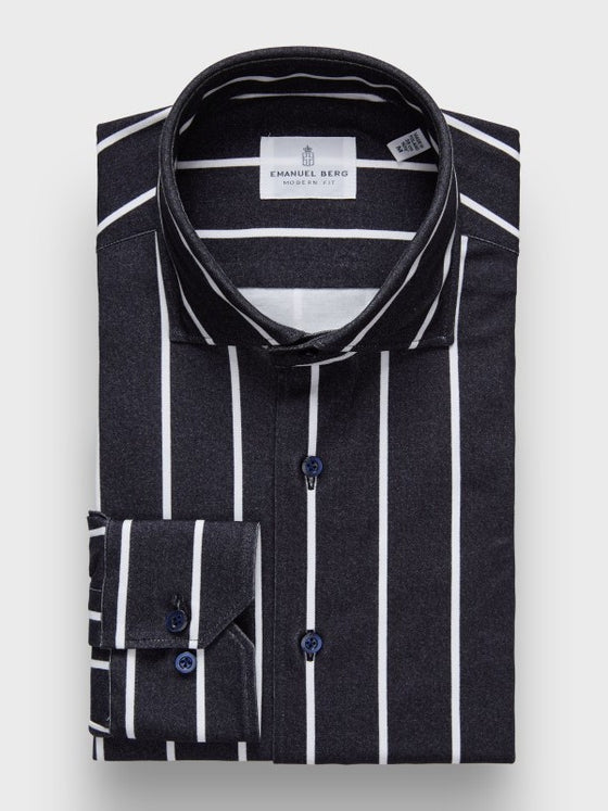 Emanuel Berg - Byron - Chemise manches longues à rayures Albini 4Flex - Modern Fit - Marine