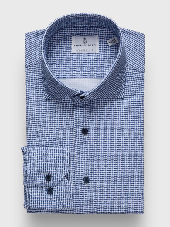 Emanuel Berg - Byron - Chemise manches longues vichy Albini 4Flex - Modern Fit - Bleu