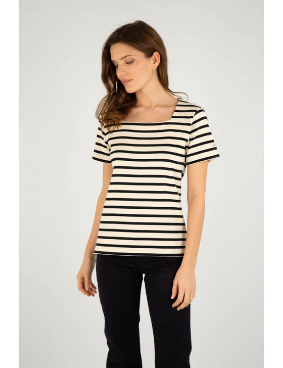 Armor-Lux - Coursive - Marinière coton équitable manches courtes - Ivoire/Marine - LE CAPITAINE D'A BORD