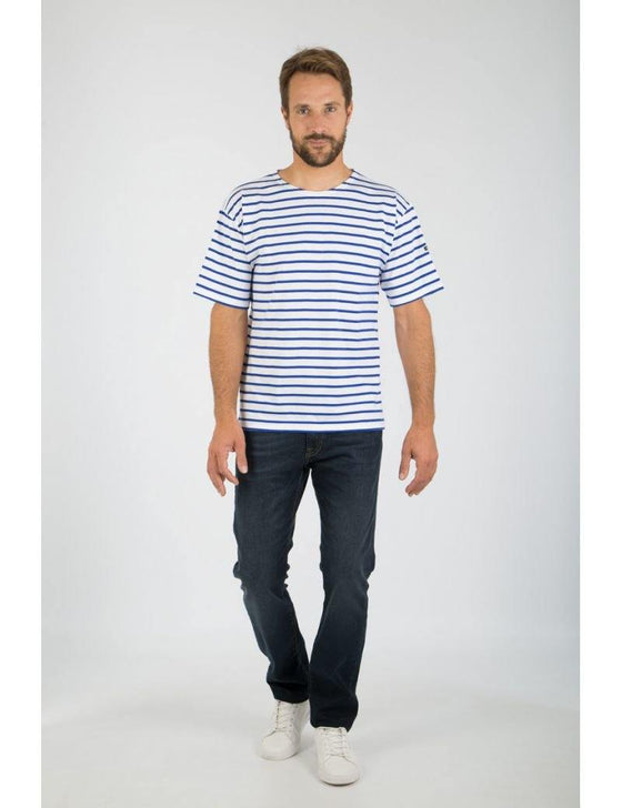 Armor-Lux - Théviec - Marinière manches courtes de coton - Blanc/Étoile - LE CAPITAINE D'A BORD