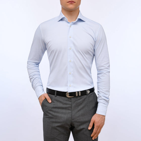 Emanuel Berg - Byron - Chemise manches longues motifs Albini 4Flex - Modern Fit - Bleu pâle - LE CAPITAINE D'A BORD