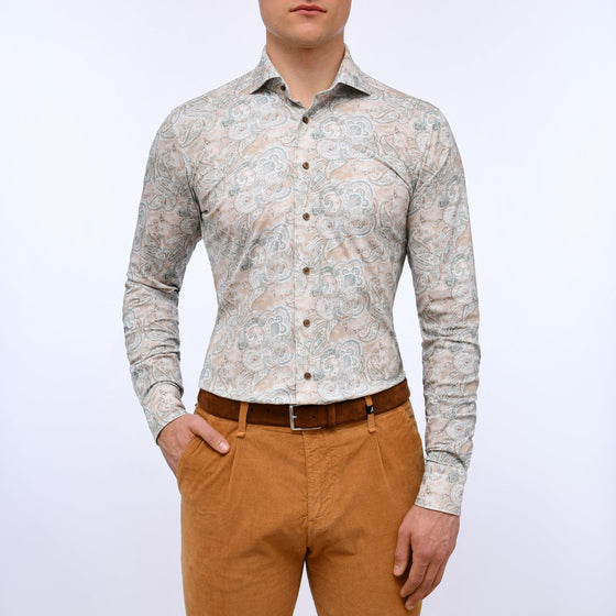 Emanuel Berg - Byron - Chemise manches longues paisley Albini 4Flex - Modern Fit - Beige - LE CAPITAINE D'A BORD