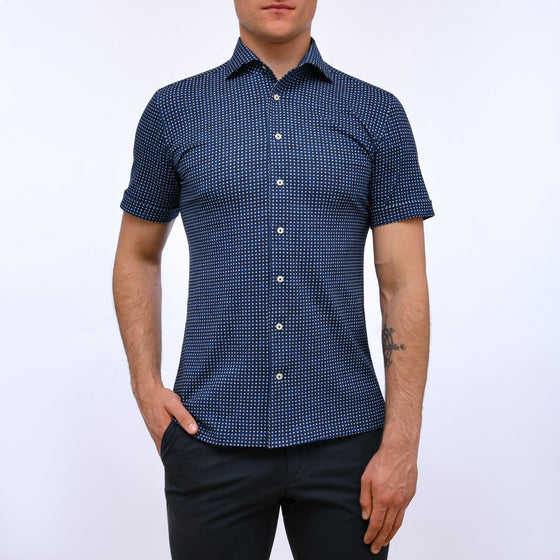 Emanuel Berg - Pablo - Chemise manches courtes Premium Jersey Knit - Modern Fit - Marine - LE CAPITAINE D'A BORD