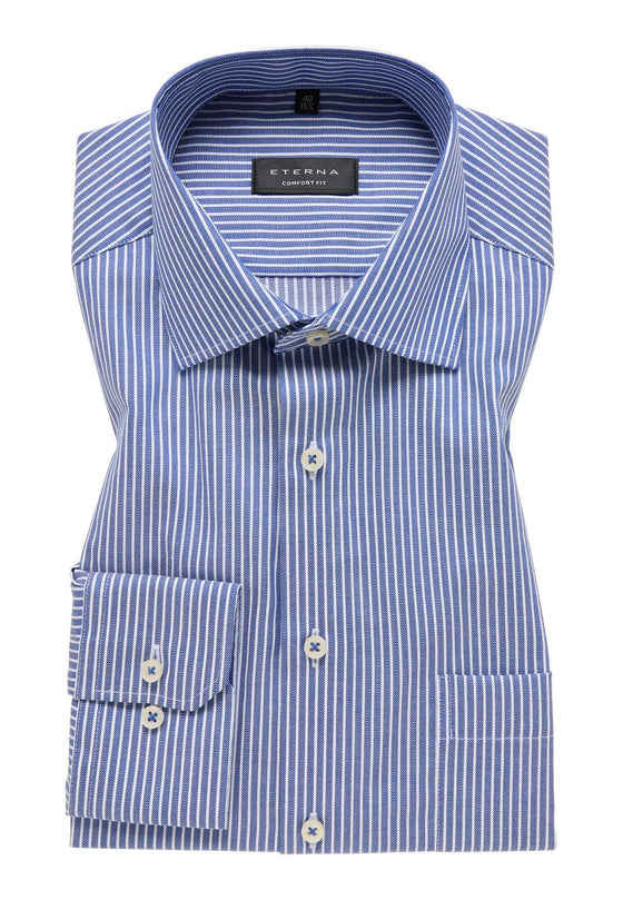 ETERNA - Chemise manches longues rayé Modern Fit - Bleu/Blanc - LE CAPITAINE D'A BORD