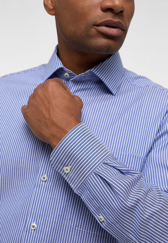 ETERNA - Chemise manches longues rayé Modern Fit - Bleu/Blanc - LE CAPITAINE D'A BORD