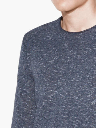 Men's blue cotton crewneck sweater with textured knit detail