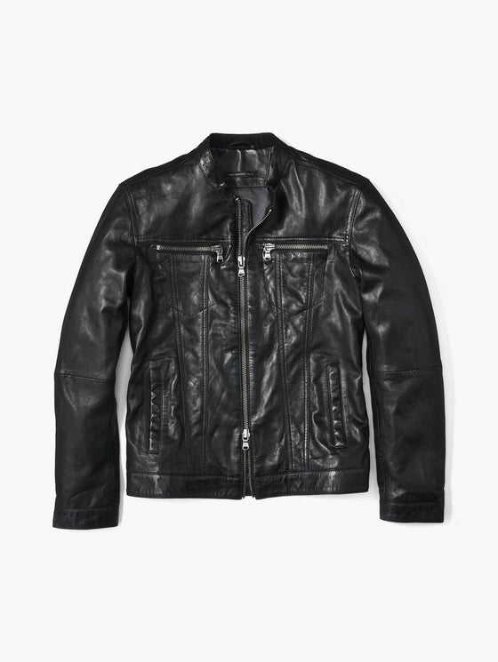 John Varvatos - Jacket de cuir à col rond - LE CAPITAINE D'A BORD