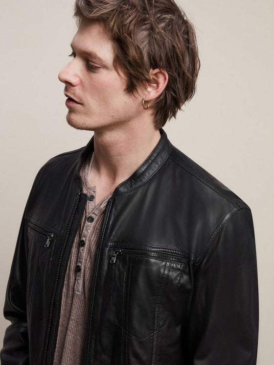 John Varvatos - Jacket de cuir à col rond - LE CAPITAINE D'A BORD