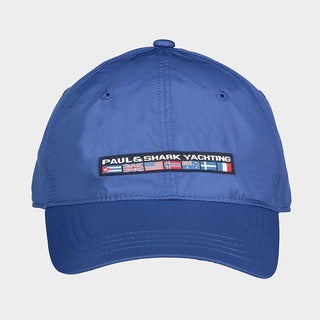 Blue nylon cap with 'Paul & Shark Yachting' and nautical flags on the front