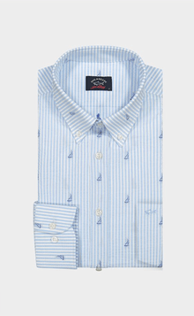  Paul & Shark - Chemise de coton seersucker imprimé voiliers et rayures - LE CAPITAINE D'A BORD