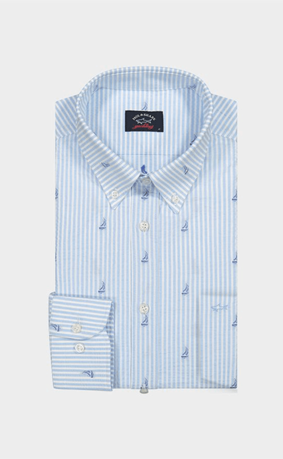 Paul & Shark - Chemise de coton seersucker imprimé voiliers et rayures - LE CAPITAINE D'A BORD