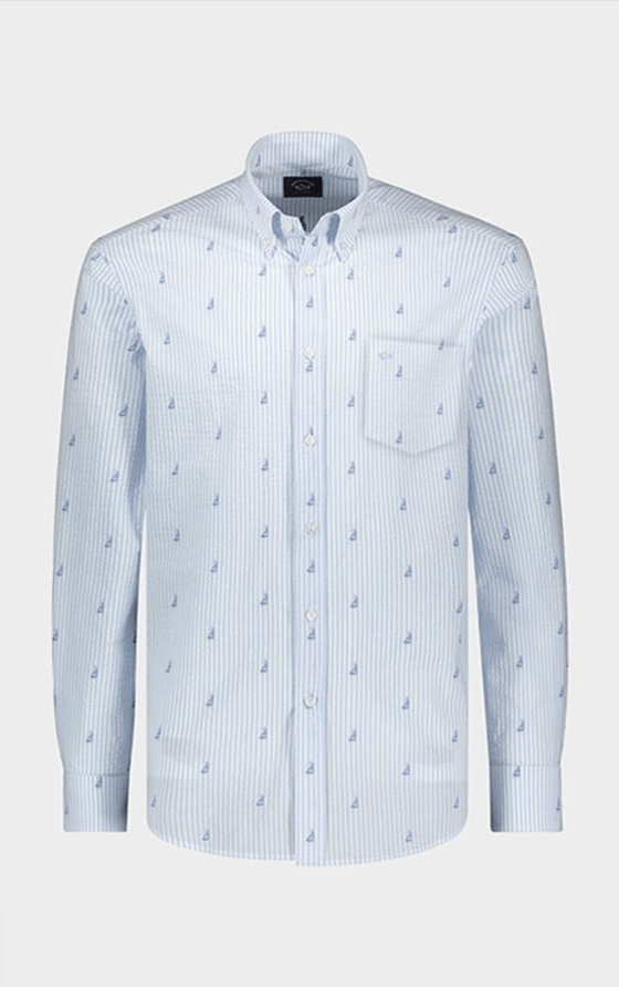 Paul & Shark - Chemise de coton seersucker imprimé voiliers et rayures - LE CAPITAINE D'A BORD