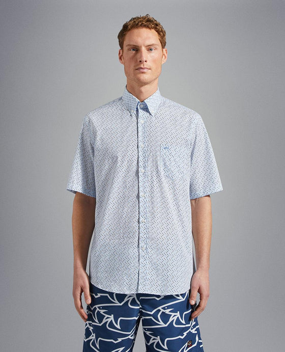 Paul & Shark - Chemise manches courtes à motifs de coton poplin - LE CAPITAINE D'A BORD