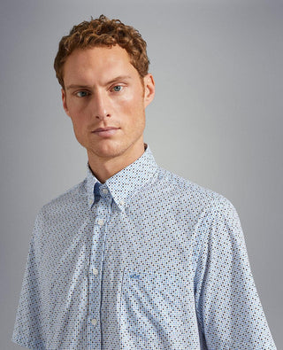 Paul & Shark - Chemise manches courtes à motifs de coton poplin - LE CAPITAINE D'A BORD