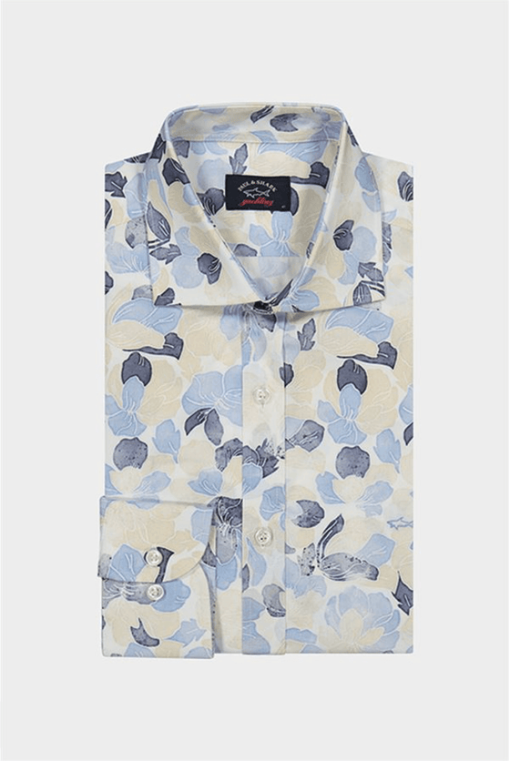 Paul & Shark - Chemise manches longues florale de coton poplin - J Fit - LE CAPITAINE D'A BORD
