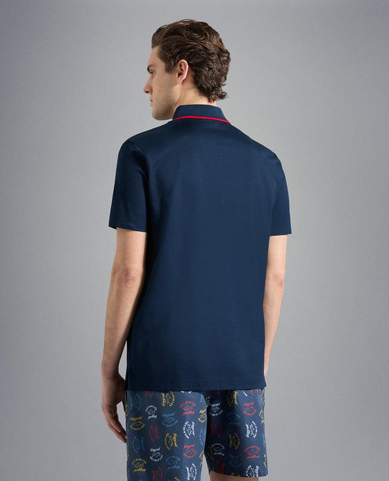 Paul & Shark - Polo uni manches courtes coton piqué avec col rayé - LE CAPITAINE D'A BORD