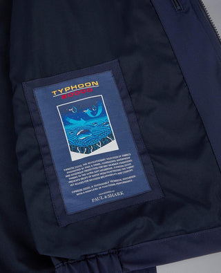 Navy nylon vest interior with Typhoon 20000 waterproof fabric patch and Paul & Shark label
